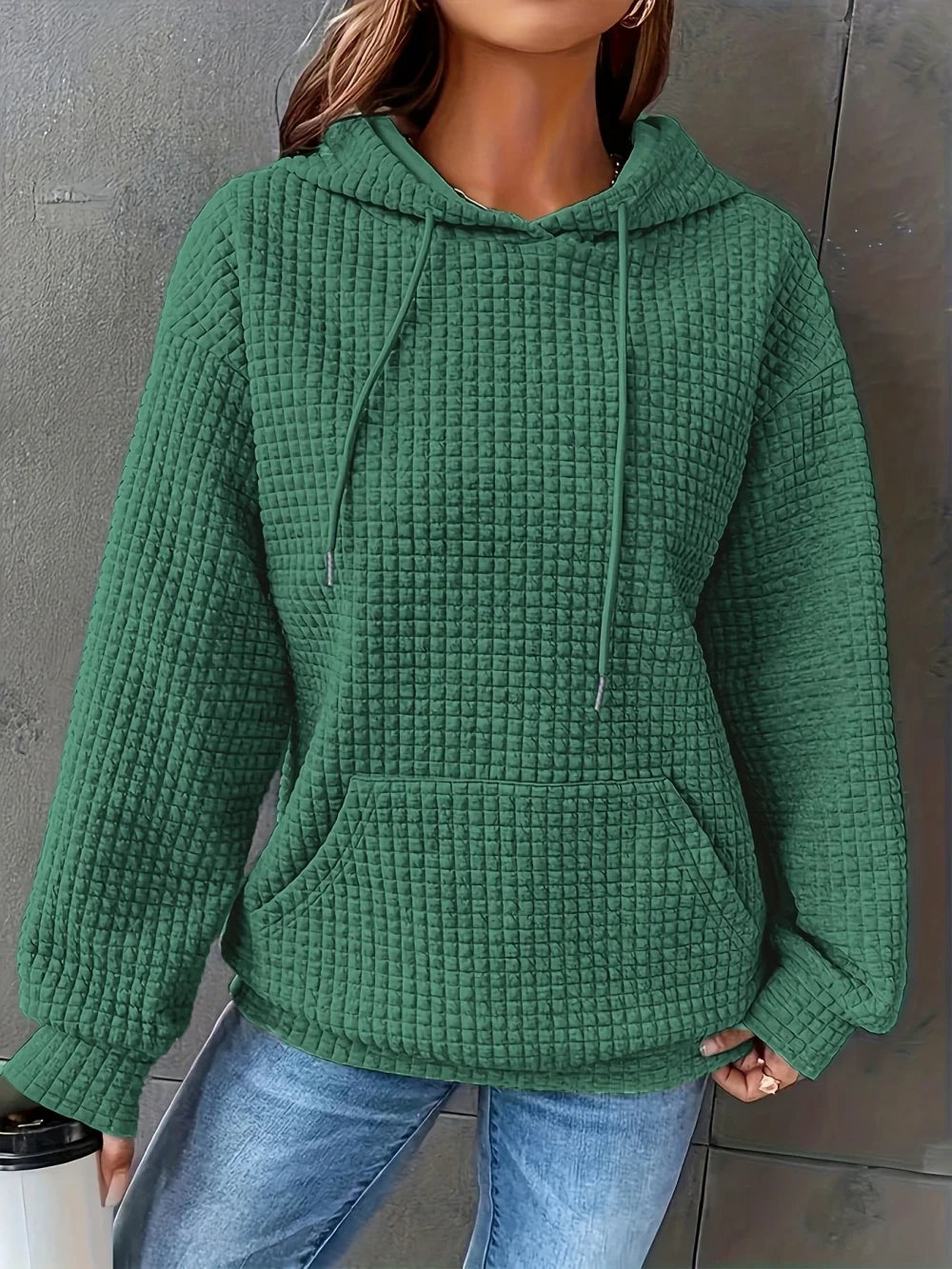 Waffle Knit Drawstring Hoodie